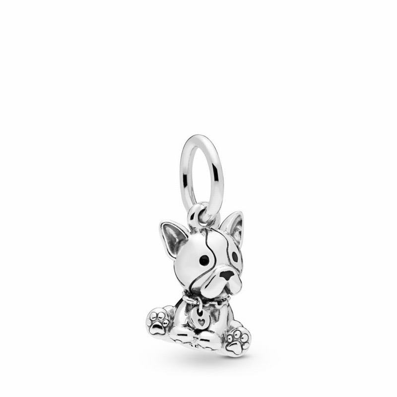 Pandora Bulldog Puppy Dangle Charm - Sterling Silver/Enamel/Black - Canada | FD6978XE